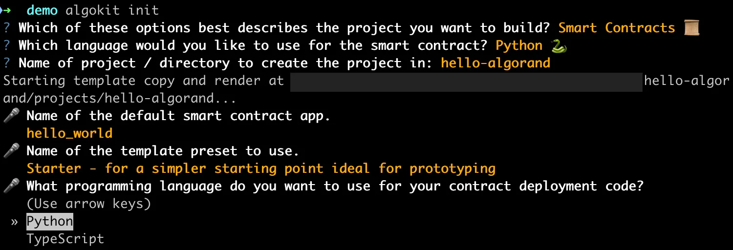 AlgoKit Init: Selecting language for contract deployment script