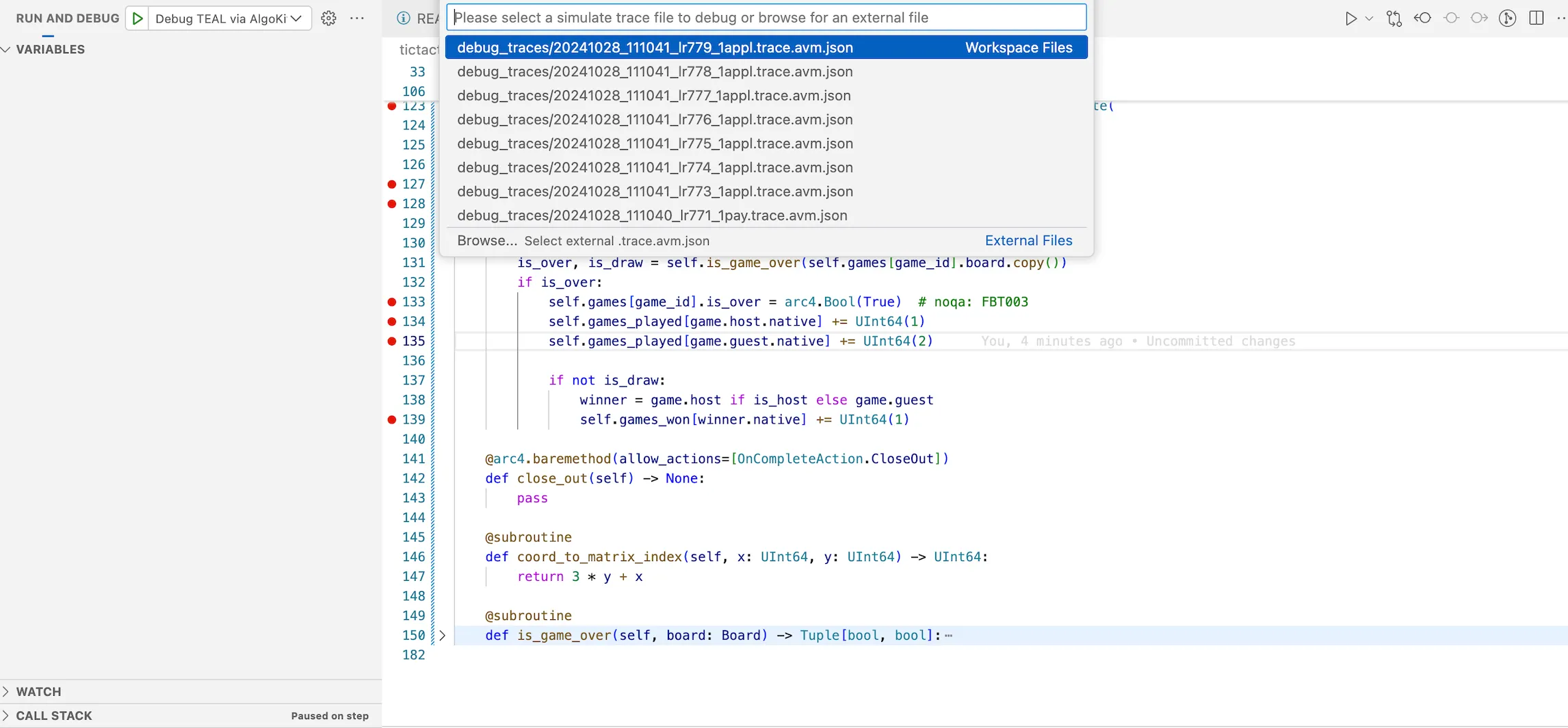 AVM Debugger Debug Traces